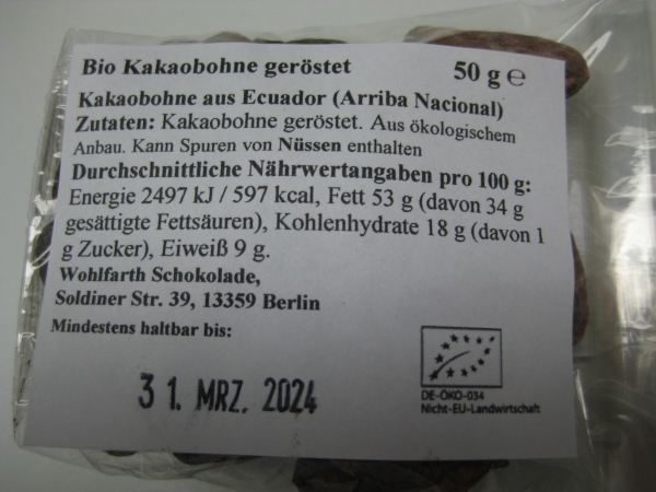 Kakaobohne geröstet, Bio